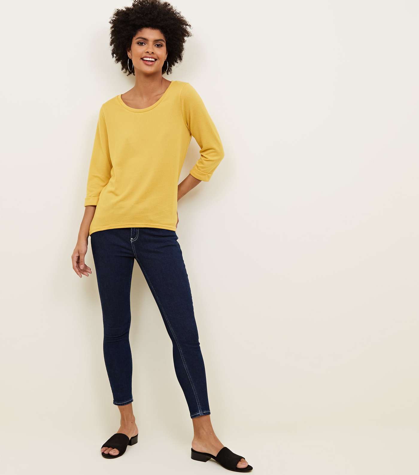 Yellow 3/4 Sleeve Fine Knit Top Image 2