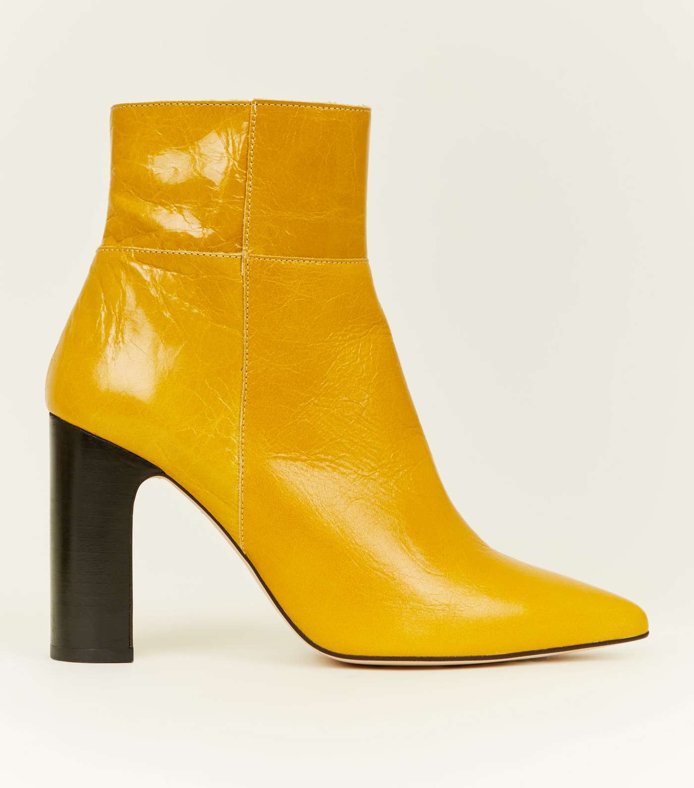 Mustard Premium Leather Block Heel Boots