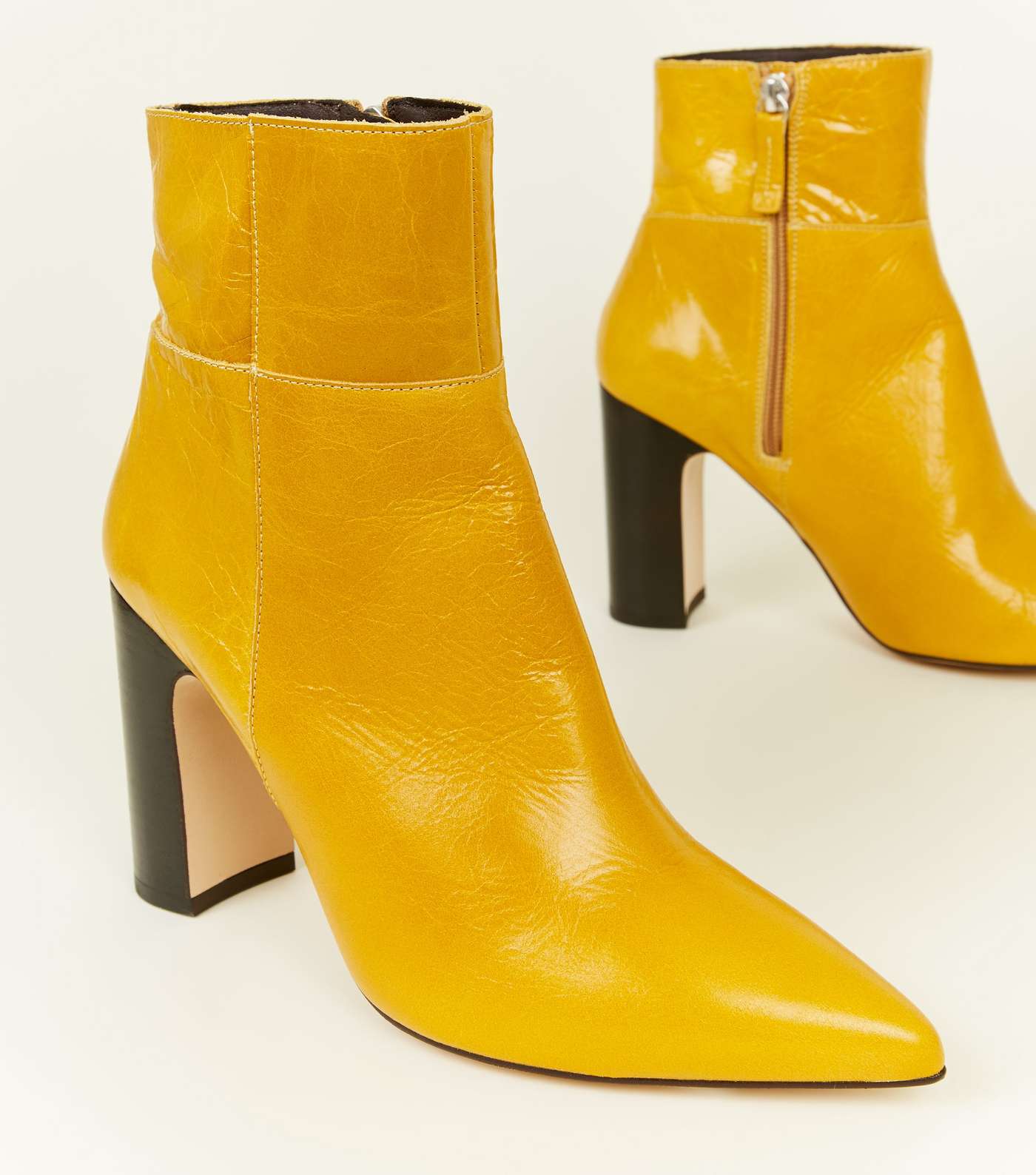 Mustard Premium Leather Block Heel Boots Image 3