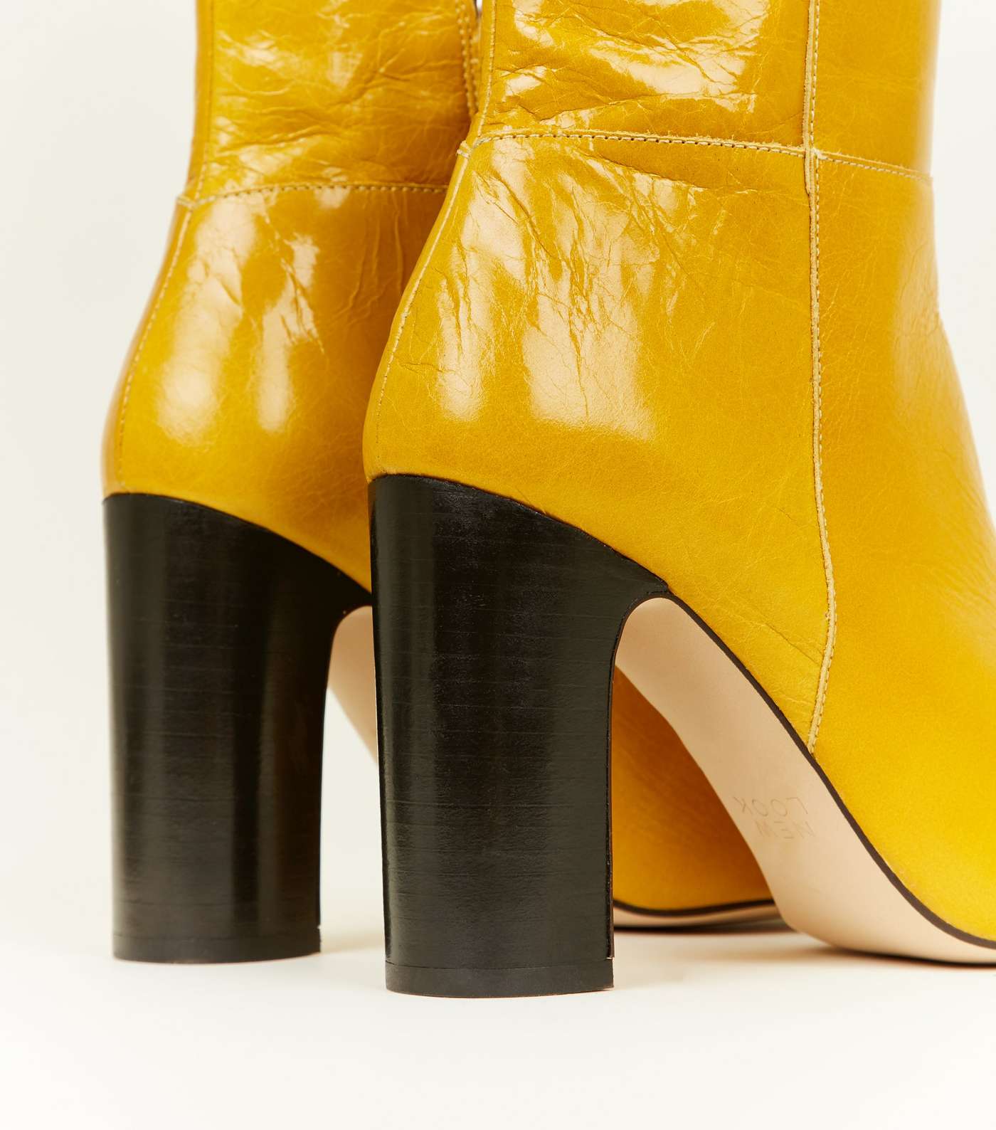 Mustard Premium Leather Block Heel Boots Image 5
