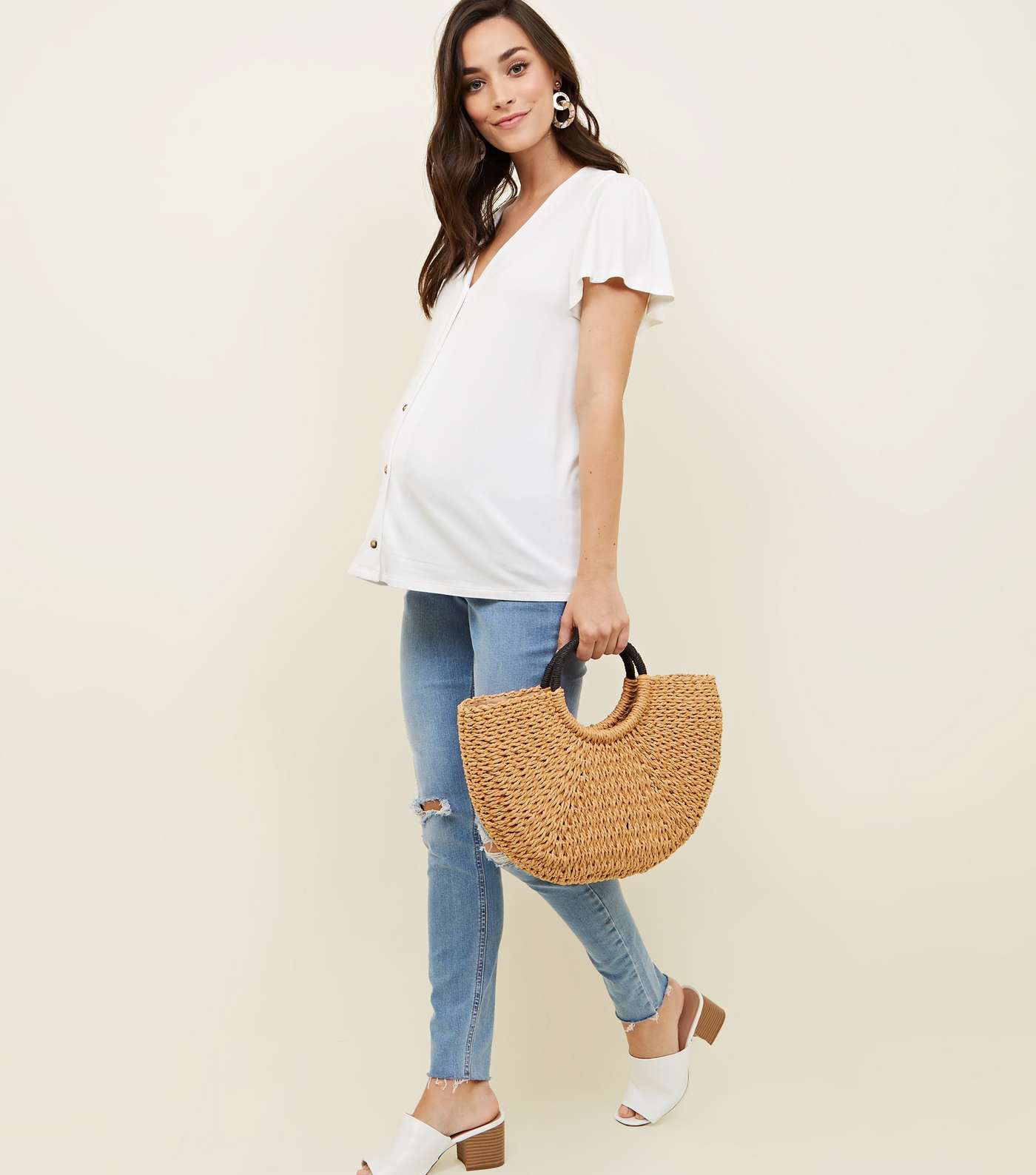 Maternity Off White Button Front T-Shirt Image 2