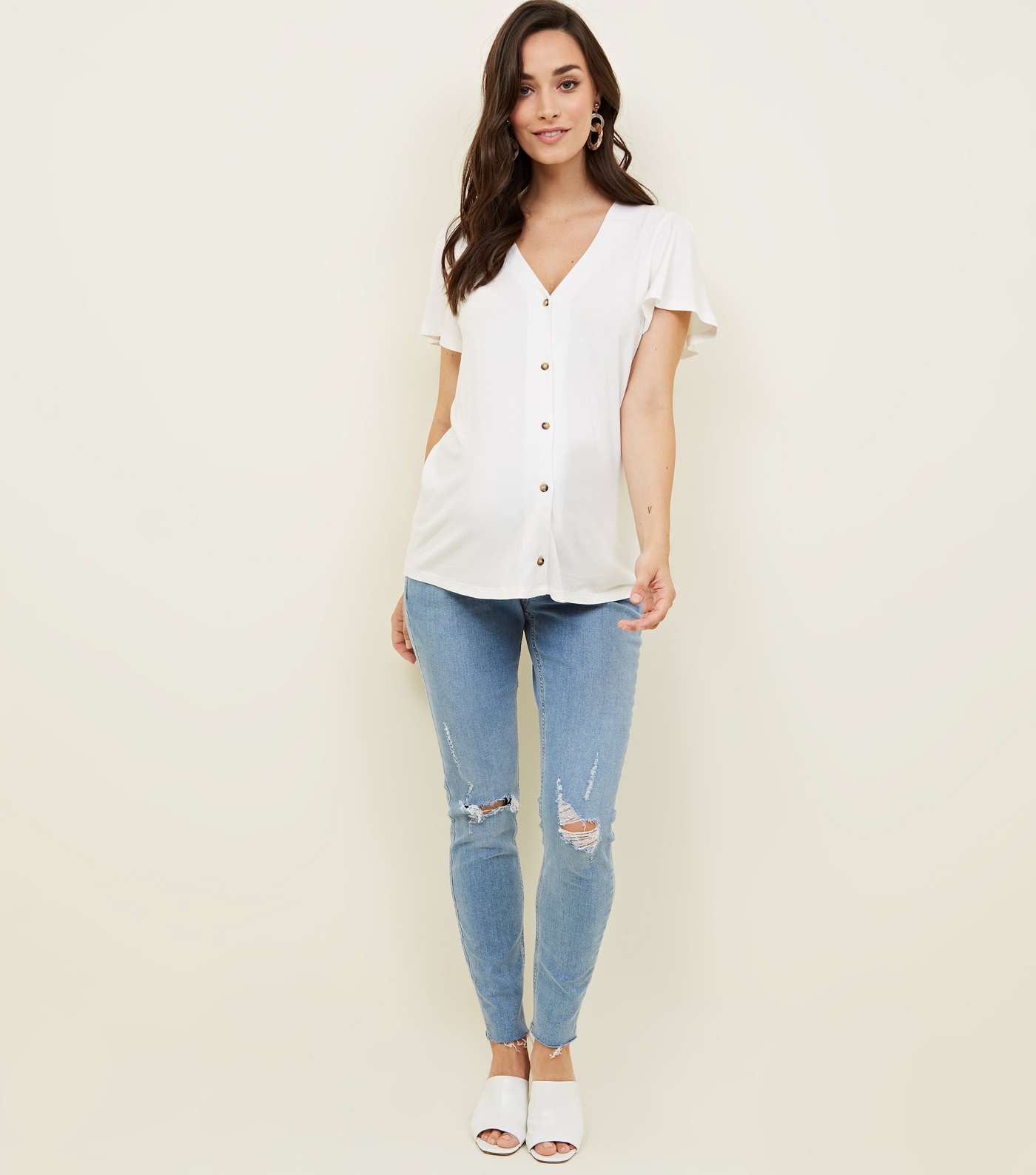 Maternity Off White Button Front T-Shirt Image 6
