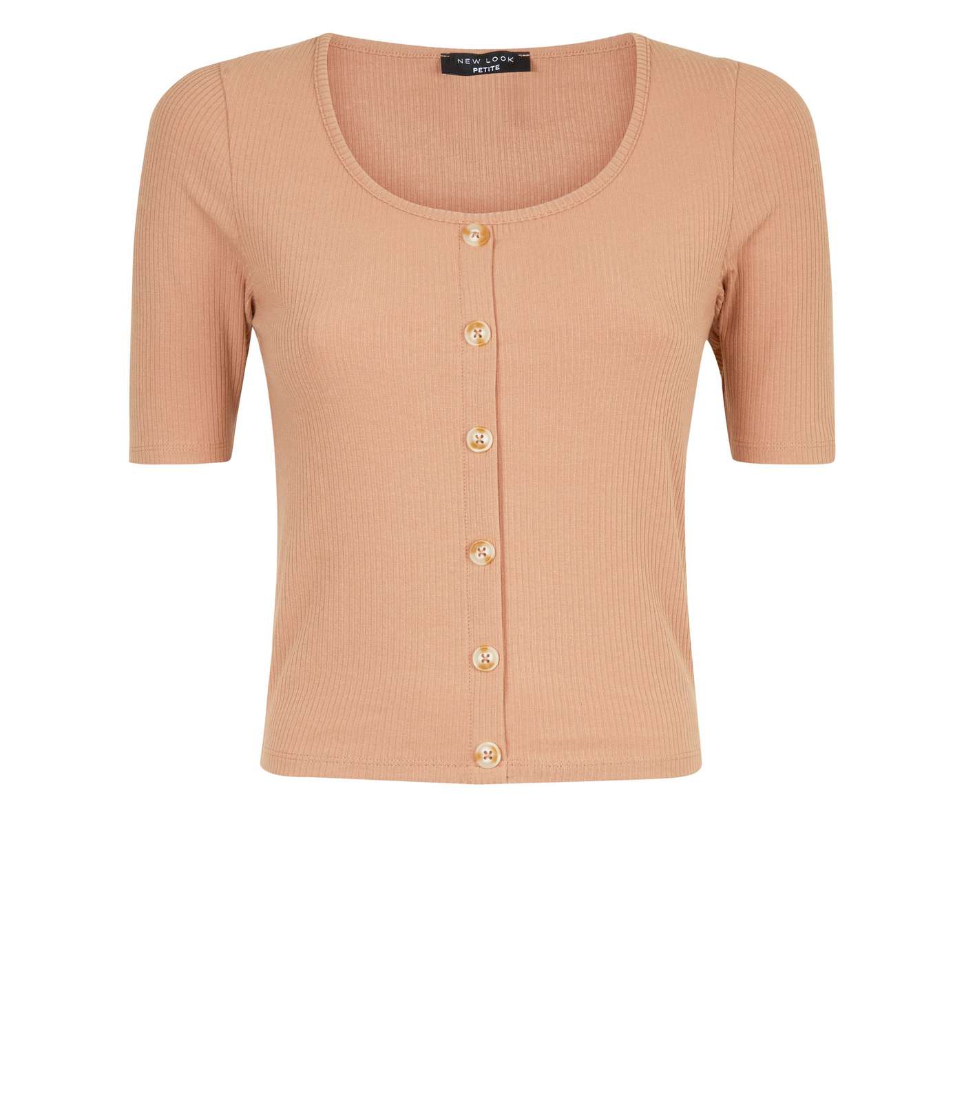 Petite Camel Ribbed Button Front T-Shirt Image 4