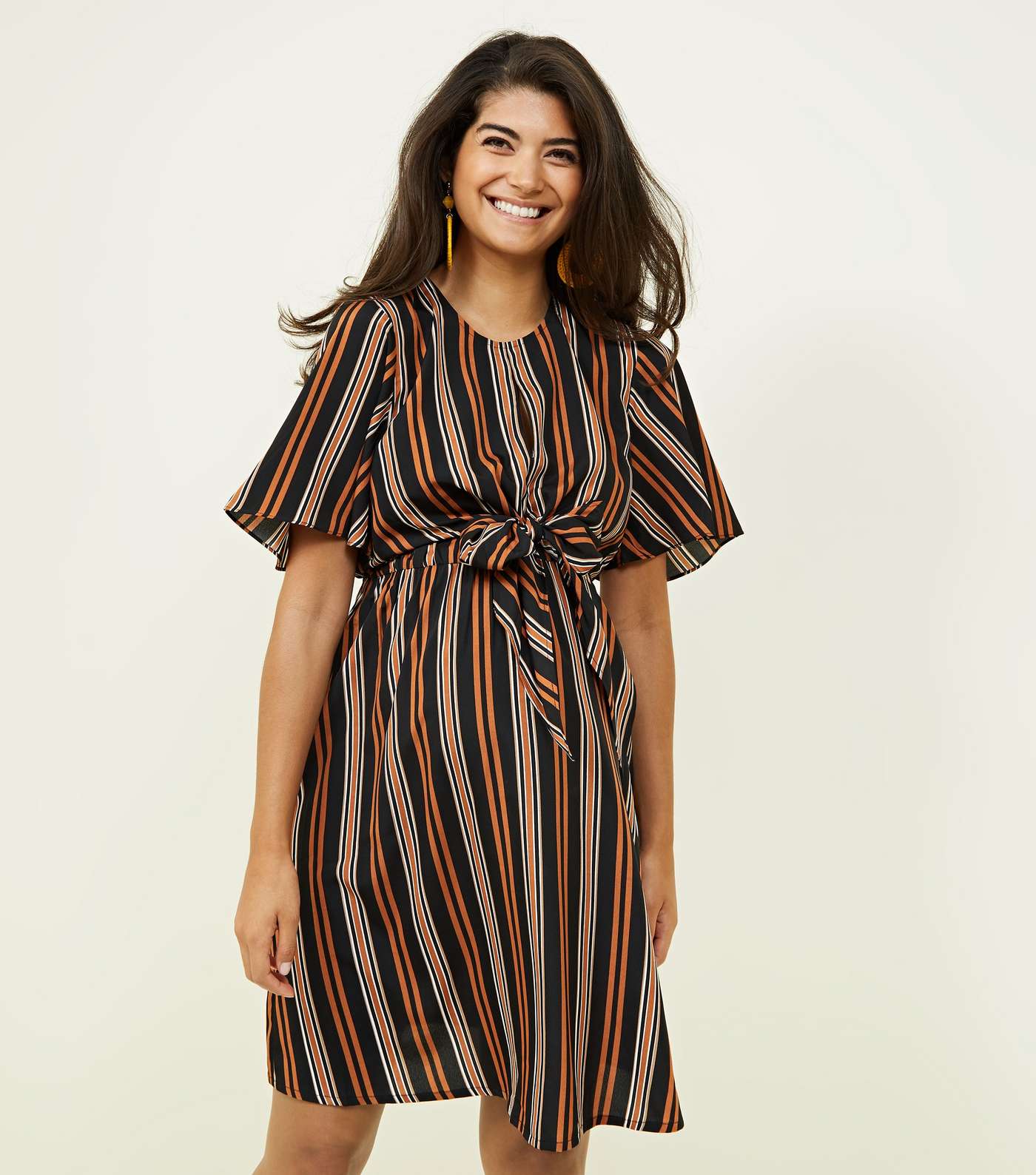 Maternity Black and Rust Stripe Tie Front Dress