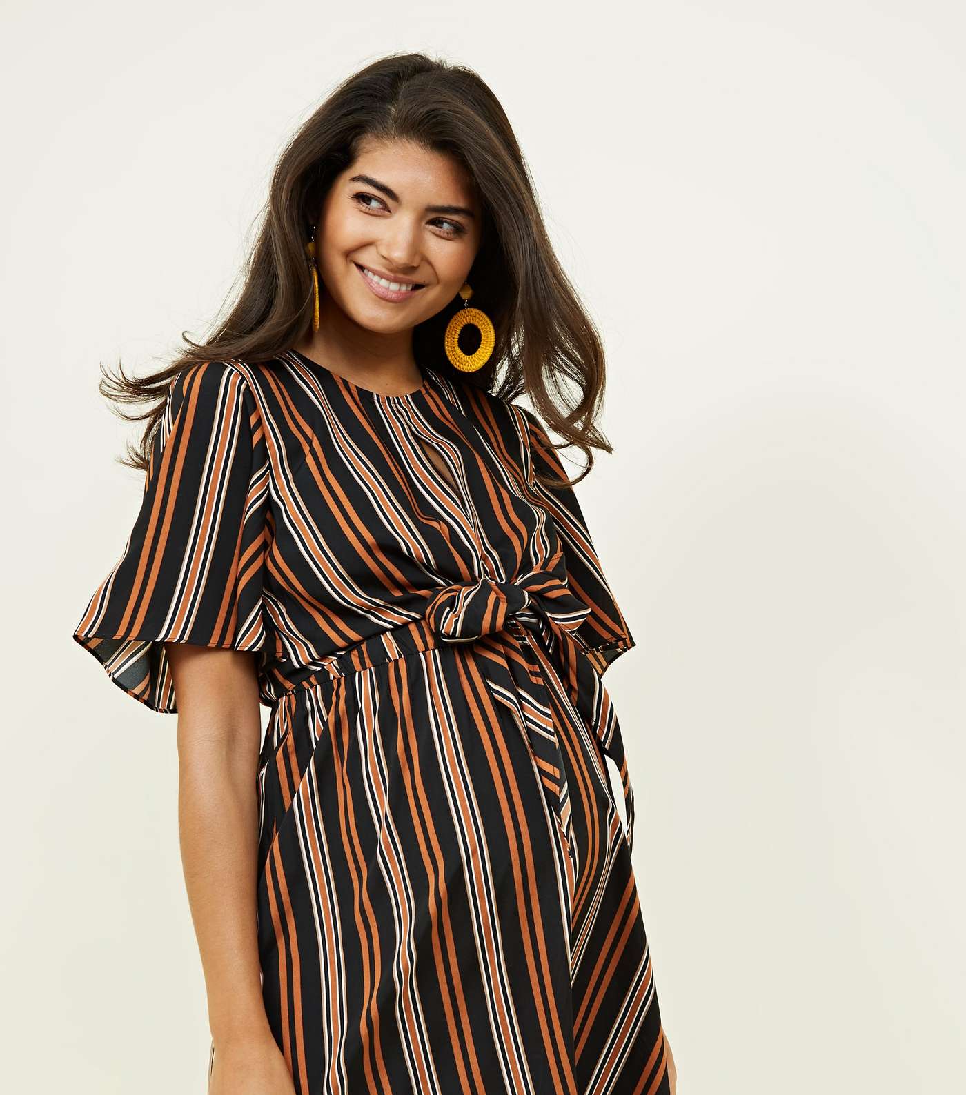 Maternity Black and Rust Stripe Tie Front Dress Image 5