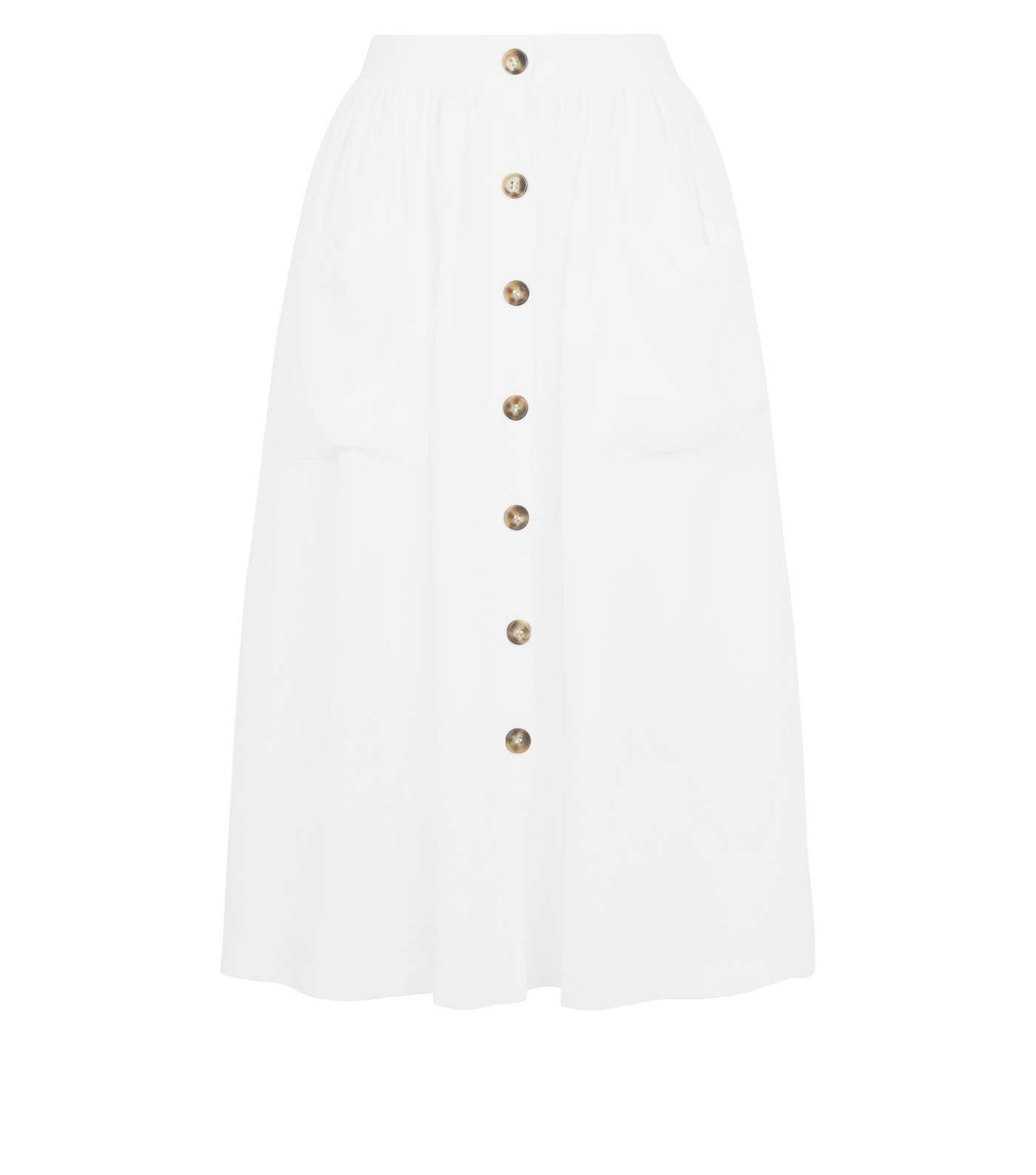White Button Through Pocket Midi Skirt Image 4