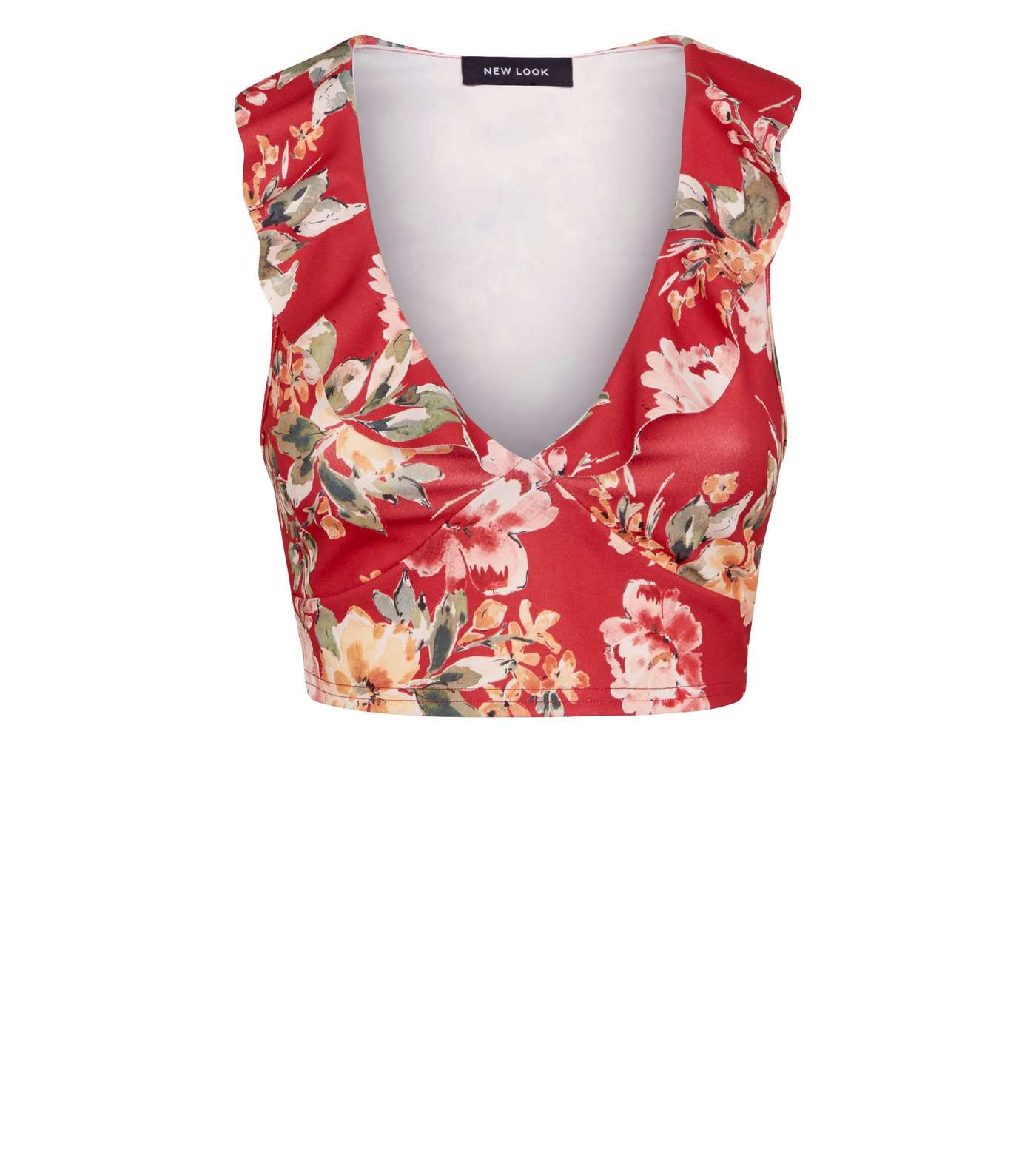 Red Floral Frill Trim Top Image 4