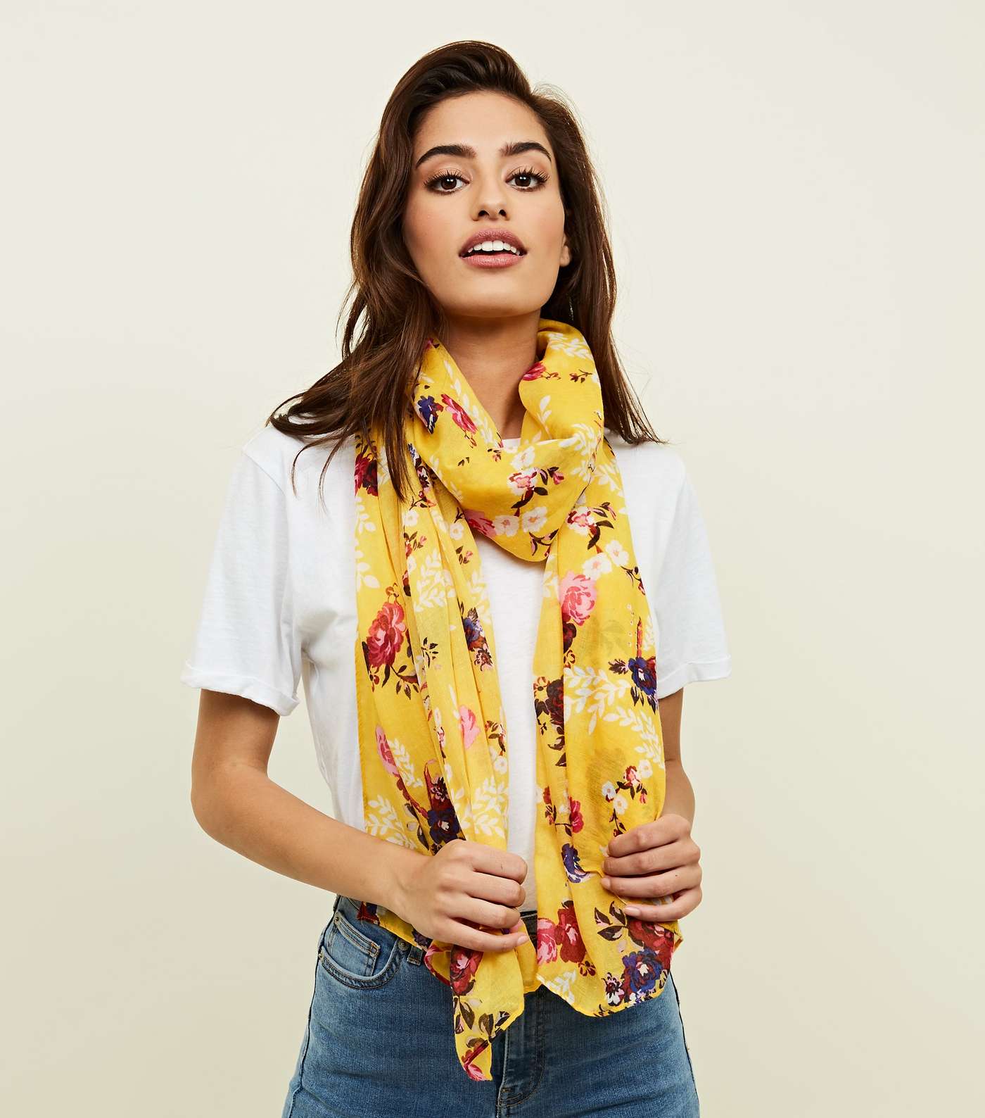 Yellow Floral Longline Scarf Image 6