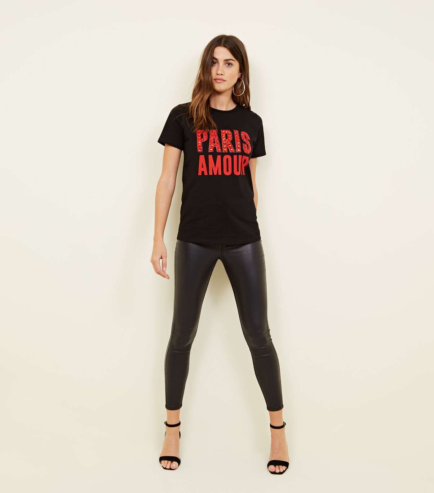 Black Paris Amour Gem Embellished Slogan T-Shirt Image 5