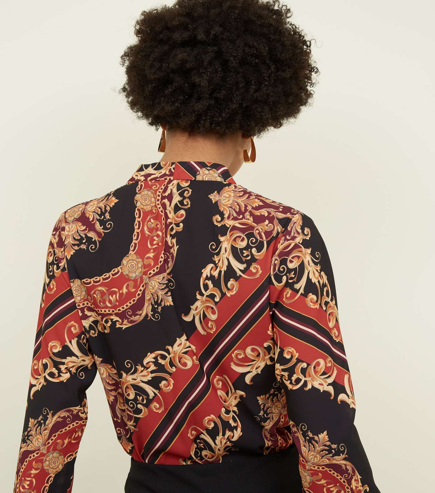Black Baroque Print Wrap Front Bodysuit Image 3