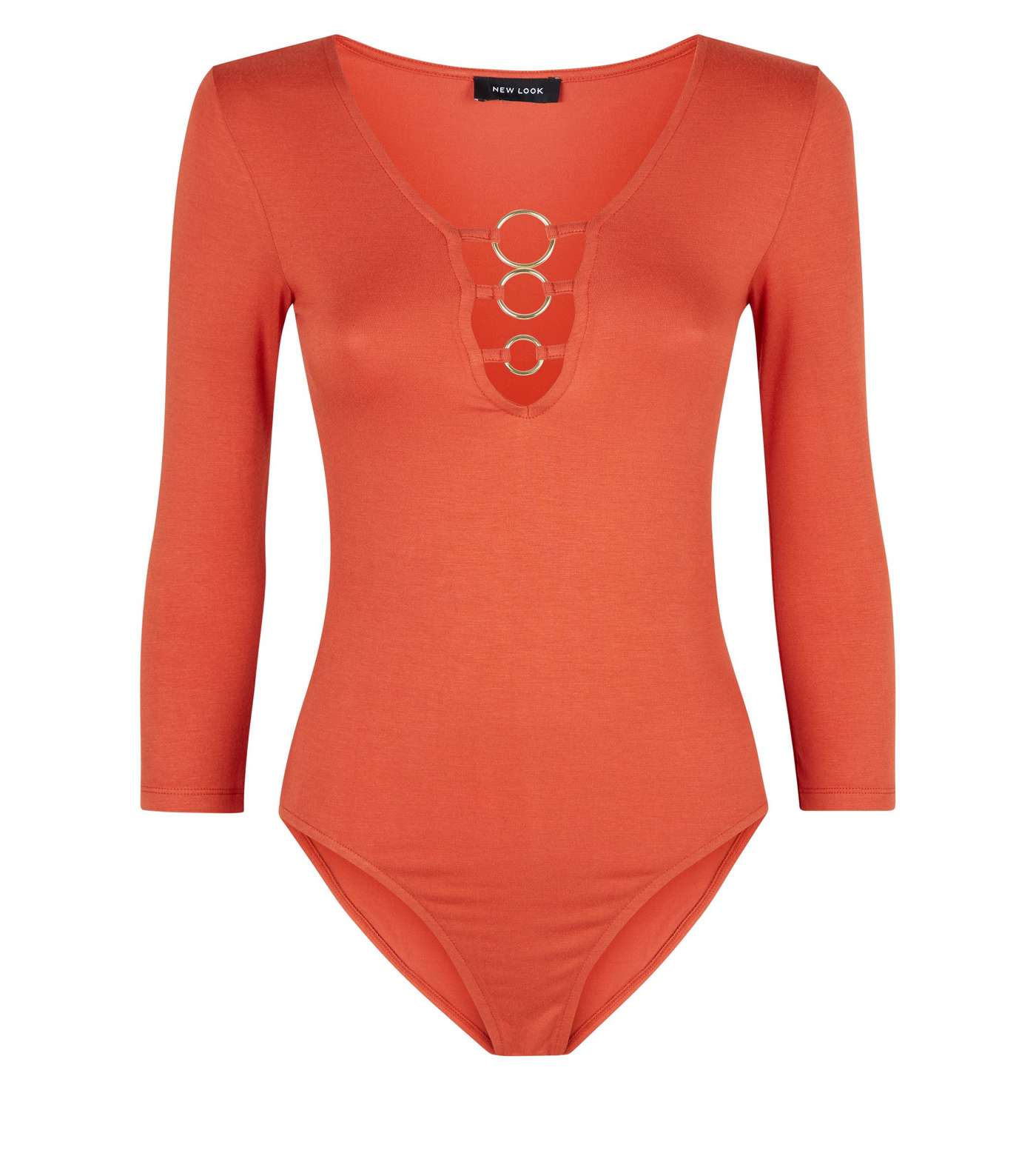 Bright Orange Metal Ring 3/4 Sleeve Bodysuit Image 4