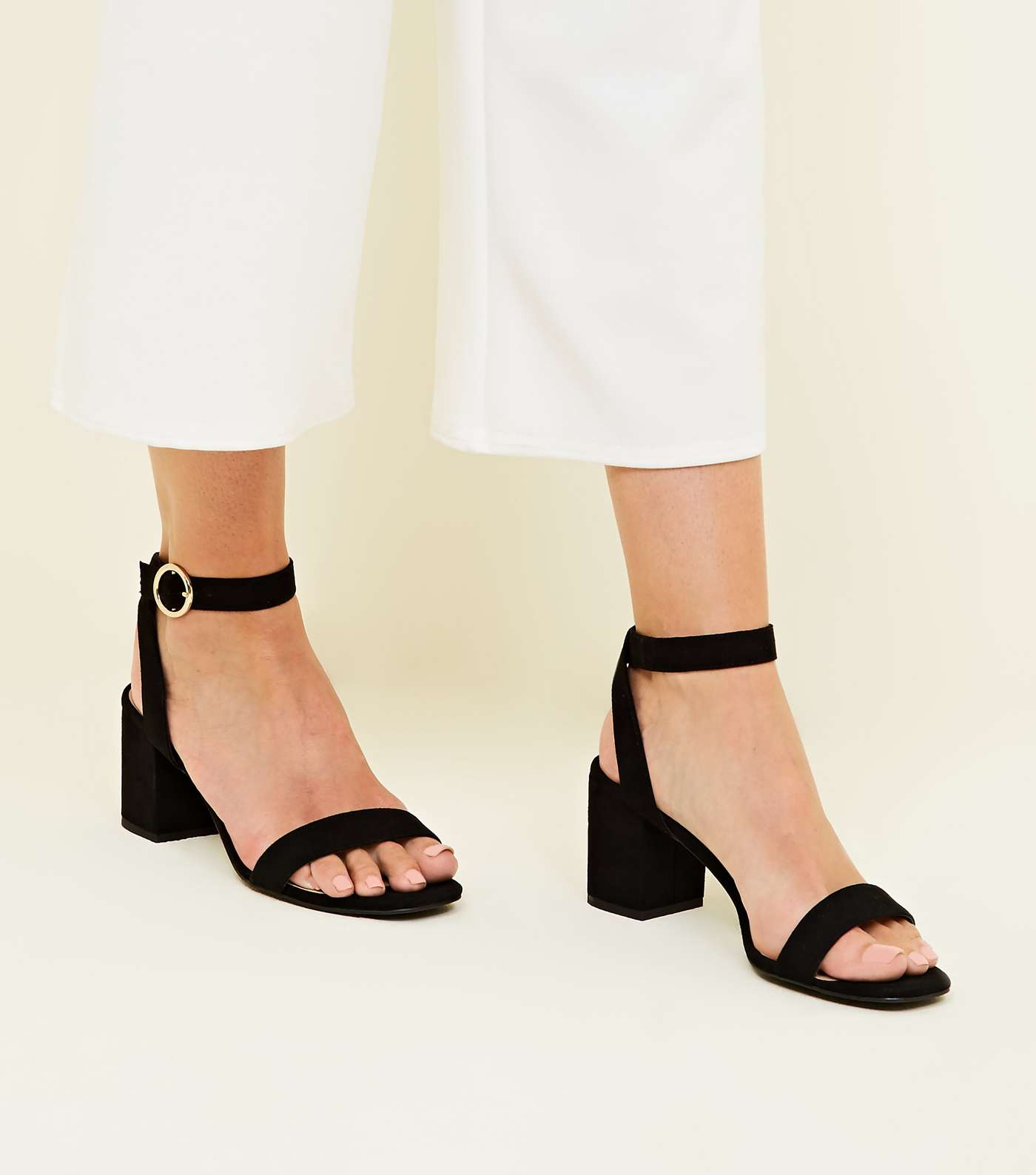 Black Suedette Square Toe Mid Heel Sandals Image 2