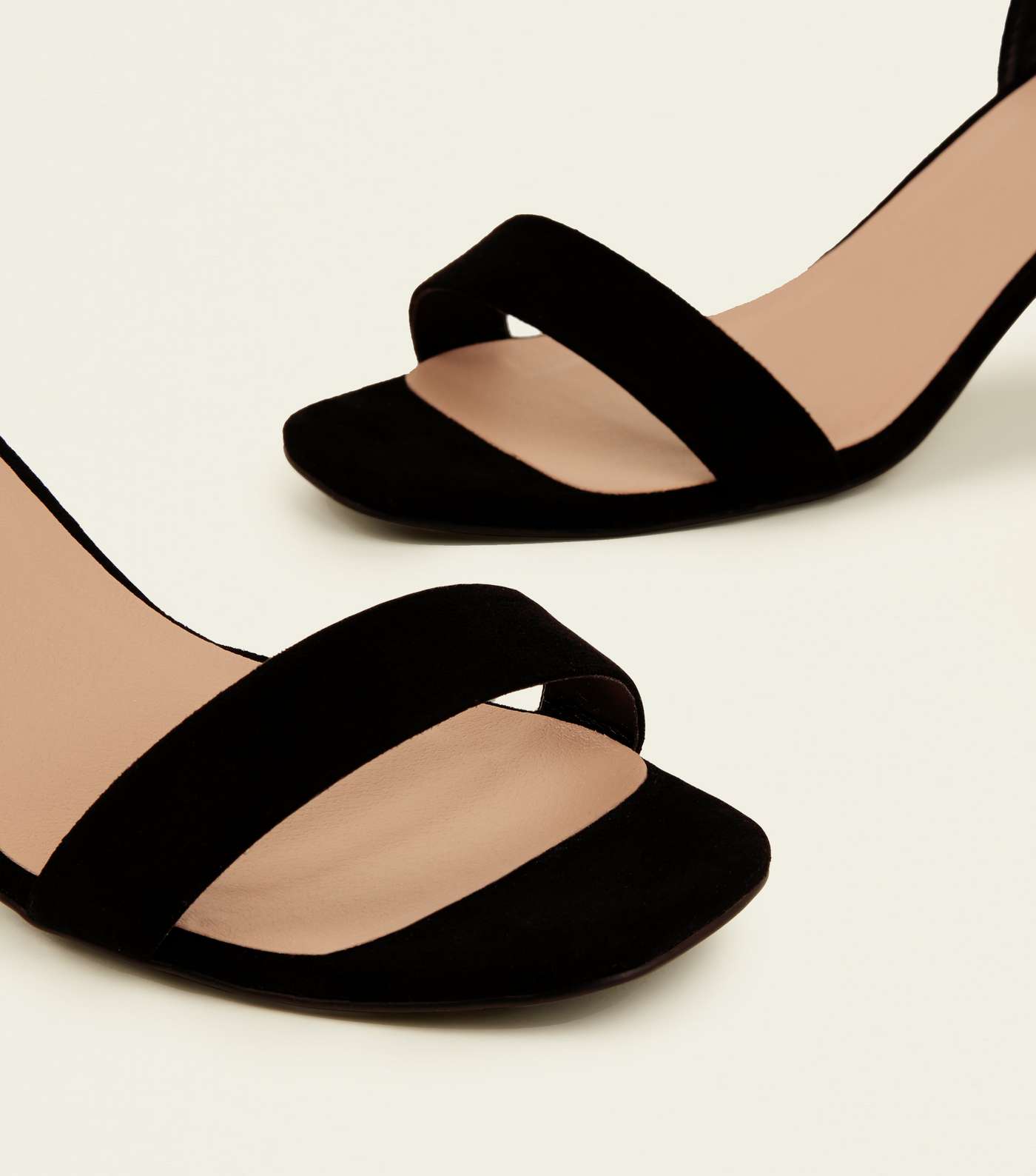 Black Suedette Square Toe Mid Heel Sandals Image 4