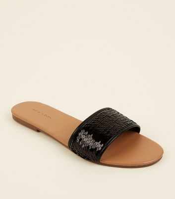 black sequin sliders