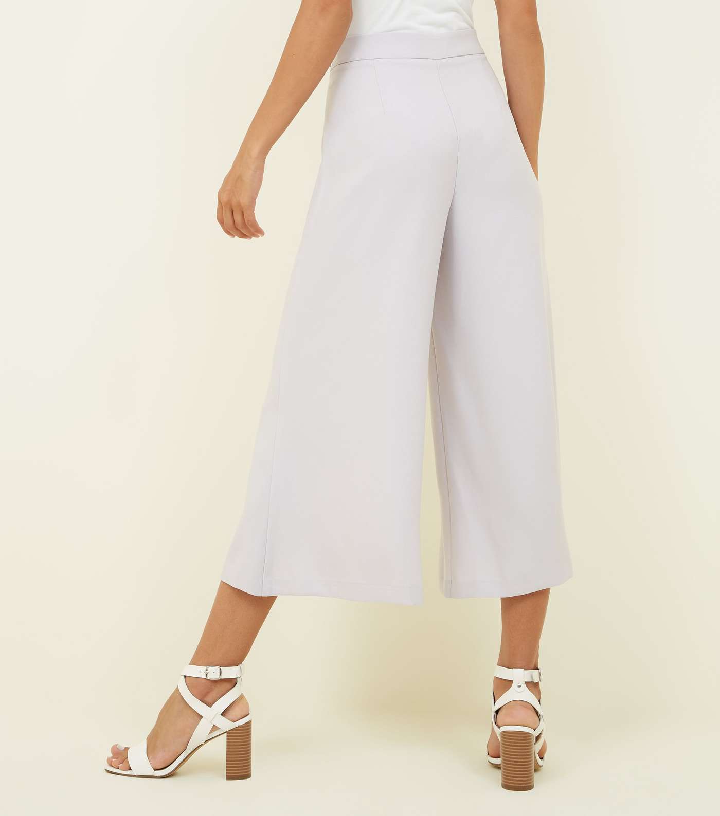 Pale Grey Crepe Cropped Flared Trousers Image 3