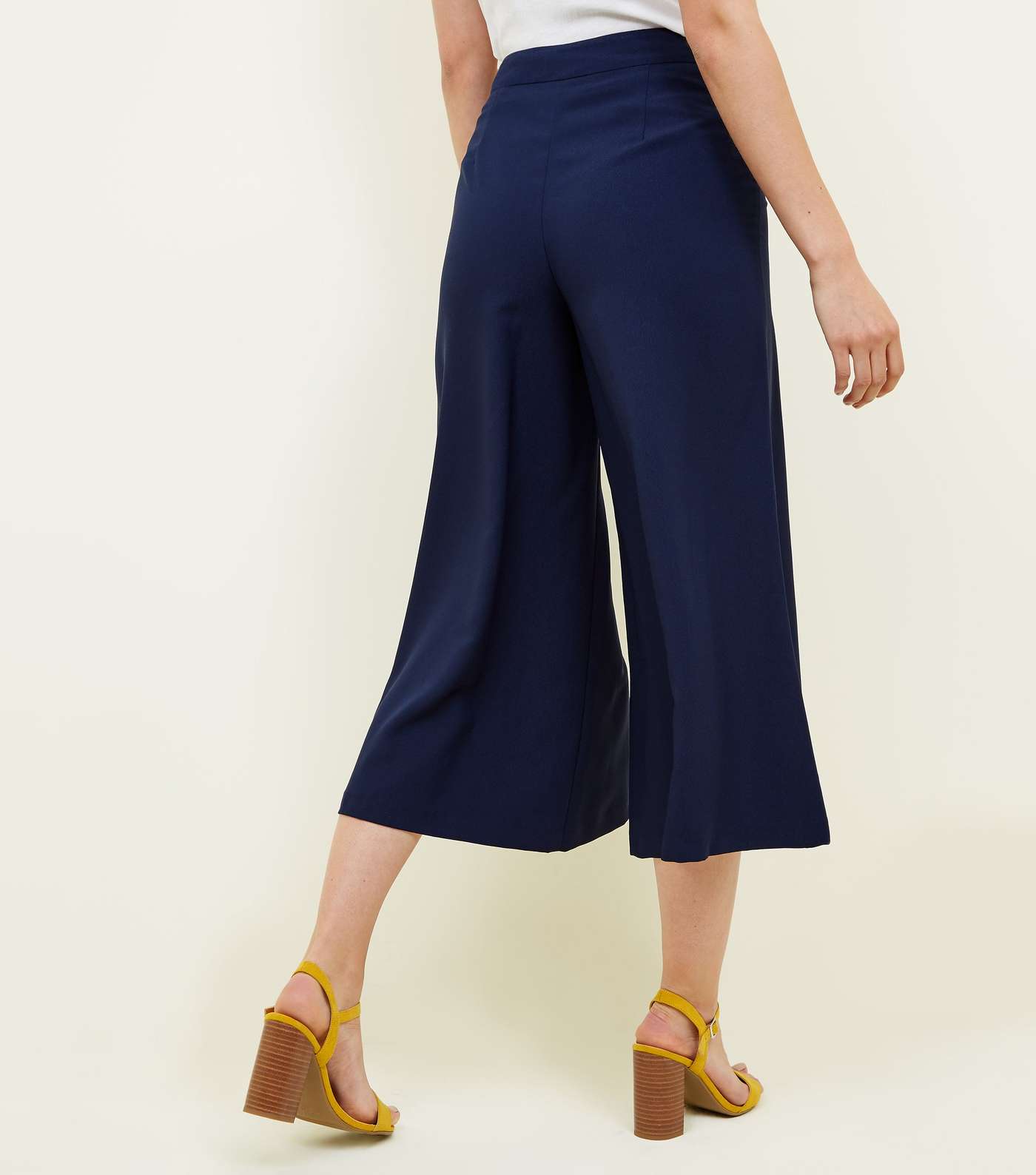 Navy Crepe Cropped Flared Trousers Image 3