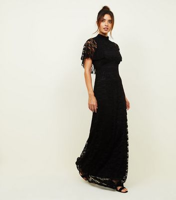 mela black high neck lace maxi dress