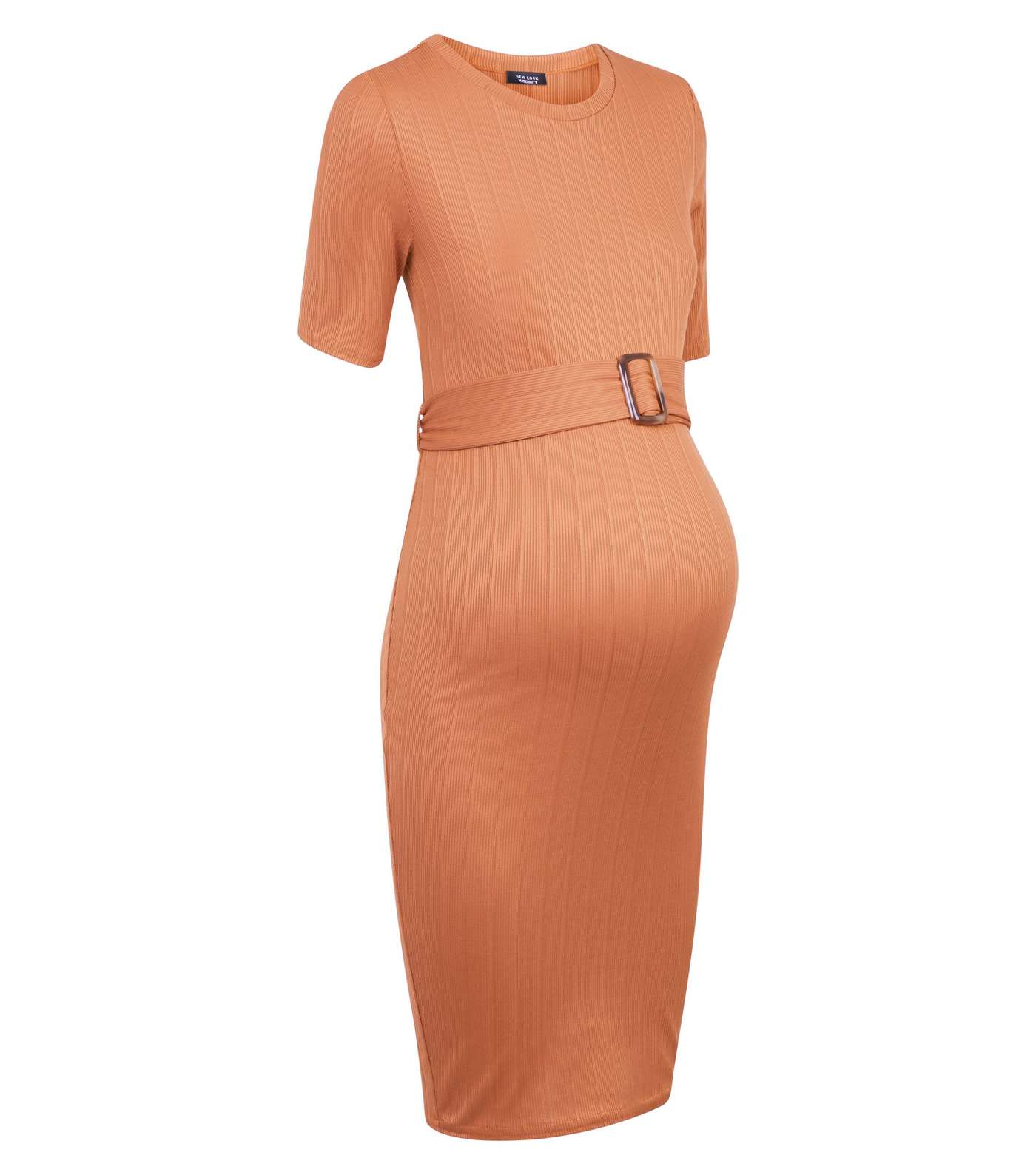 Maternity Rust Ribbed Horn Buckle Bodycon Dress Image 4