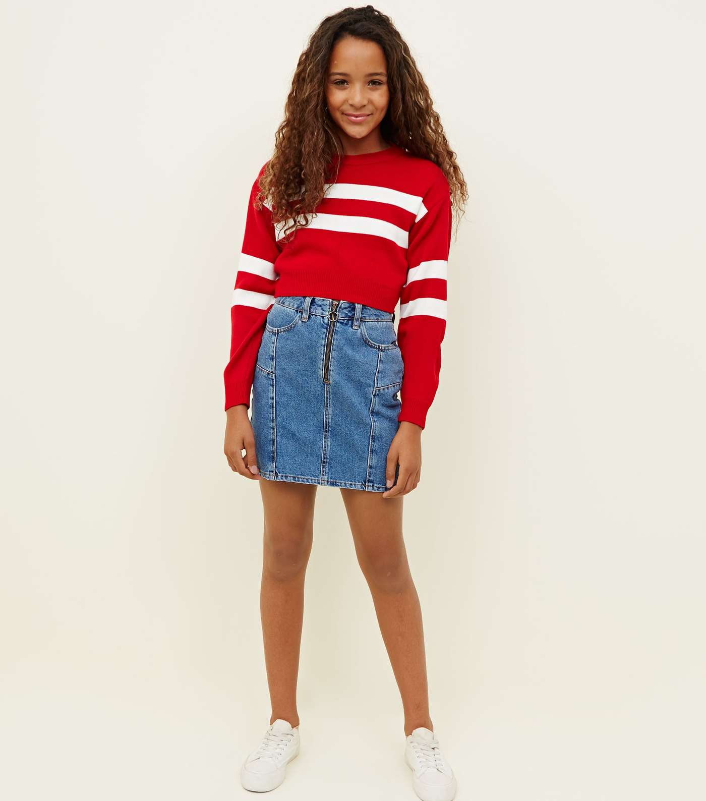 Girls Red Stripe Sleeve Jumper  Image 2