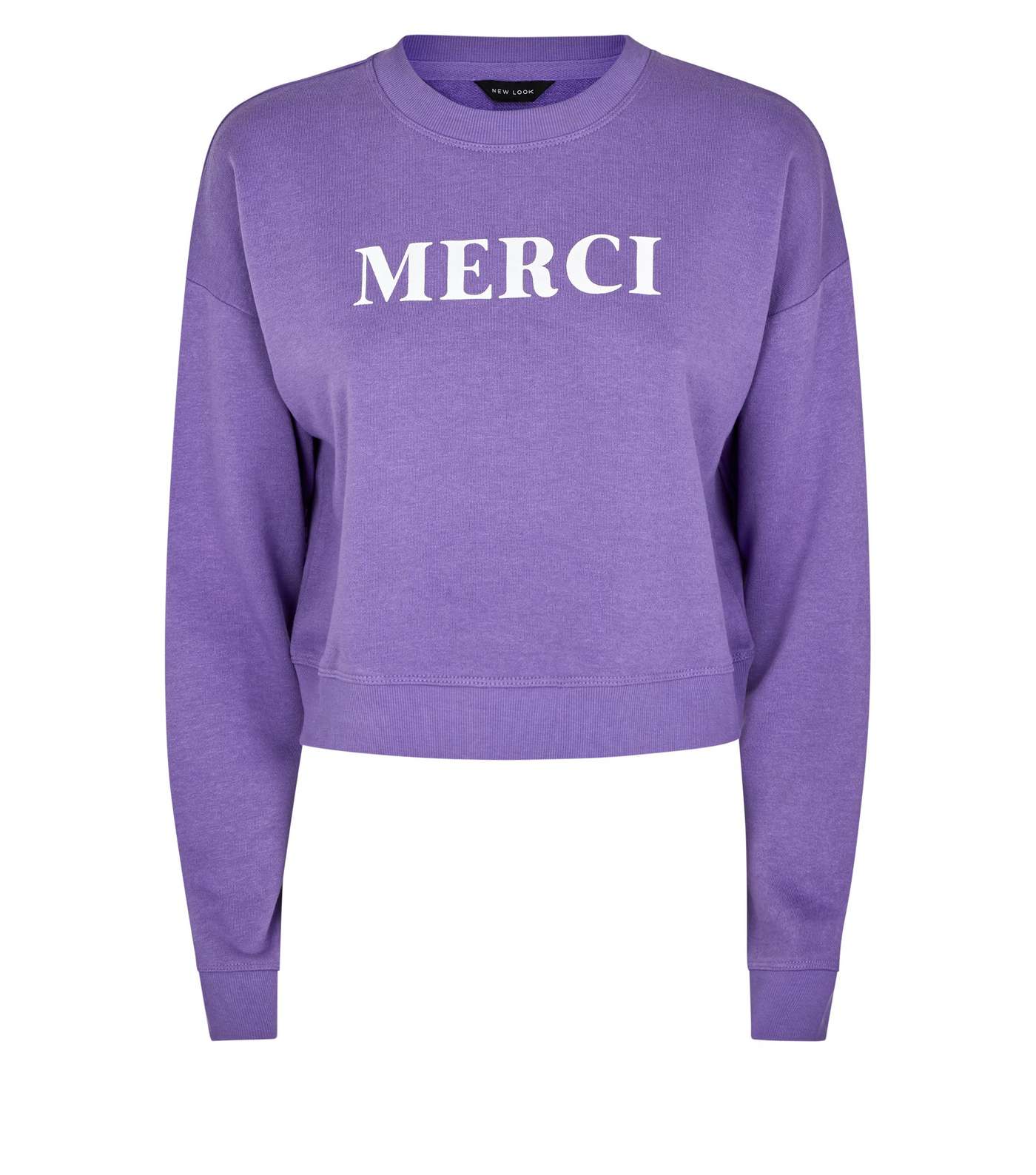 Purple Merci Slogan Cropped Sweatshirt Image 4