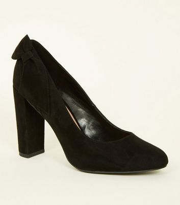 black block heels with bow
