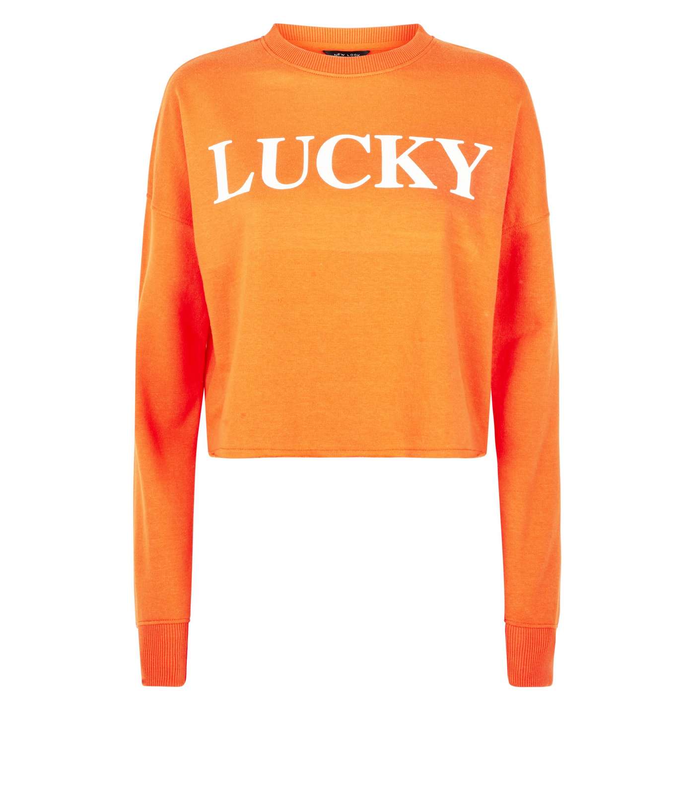 Bright Orange Lucky Slogan Cropped Sweatshirt Image 4