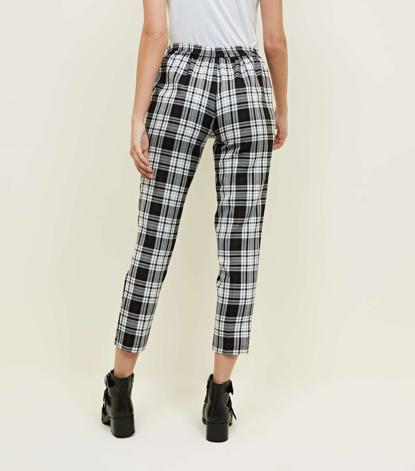 Monochrome Check Shirred Back Tapered Trousers Image 3