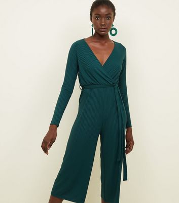 wrap front jumpsuit with long sleeves