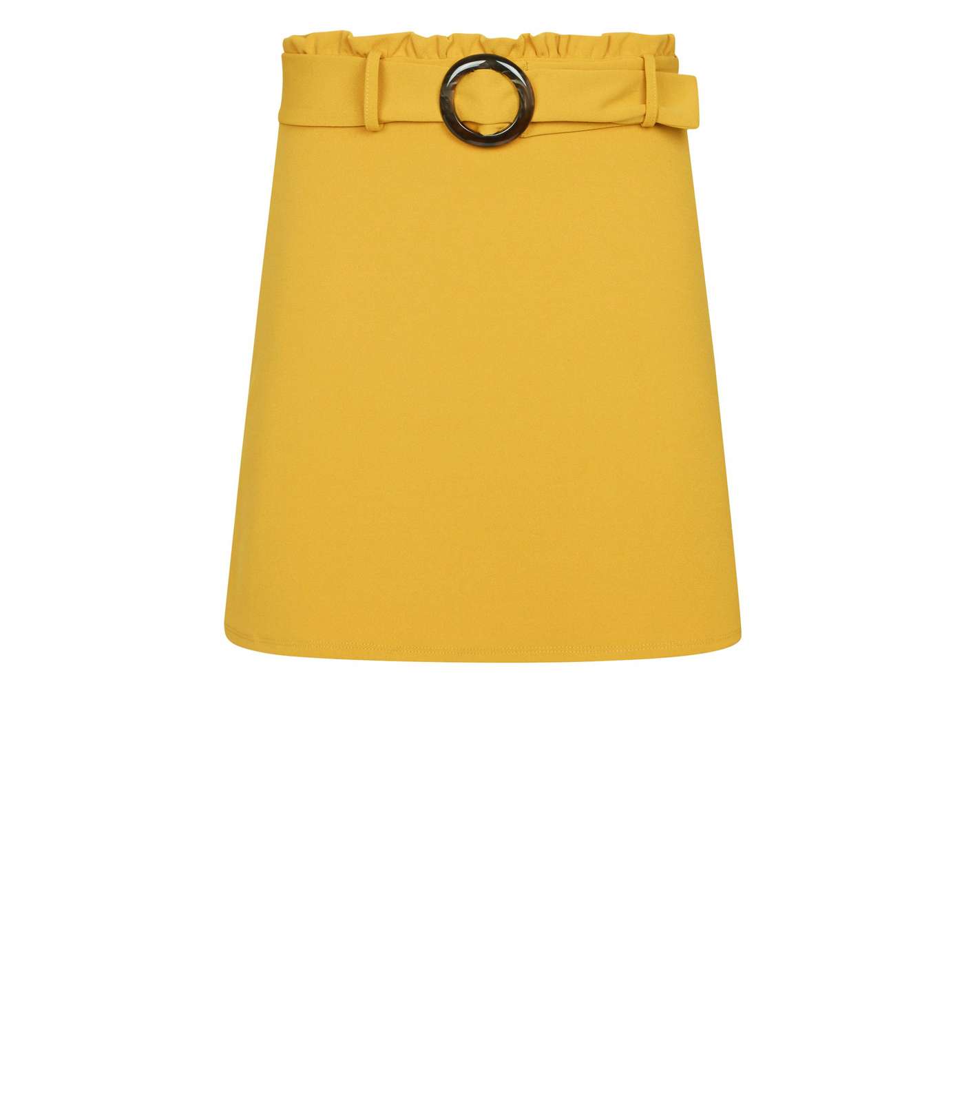Yellow Faux Horn Buckle Paperbag Waist Skirt Image 4