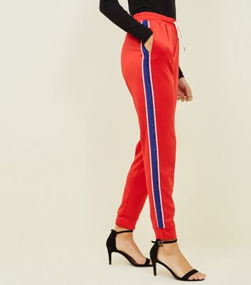 striped tape side sequin casual pants