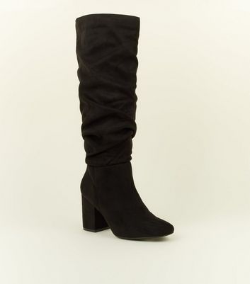 wide calf boots with block heel