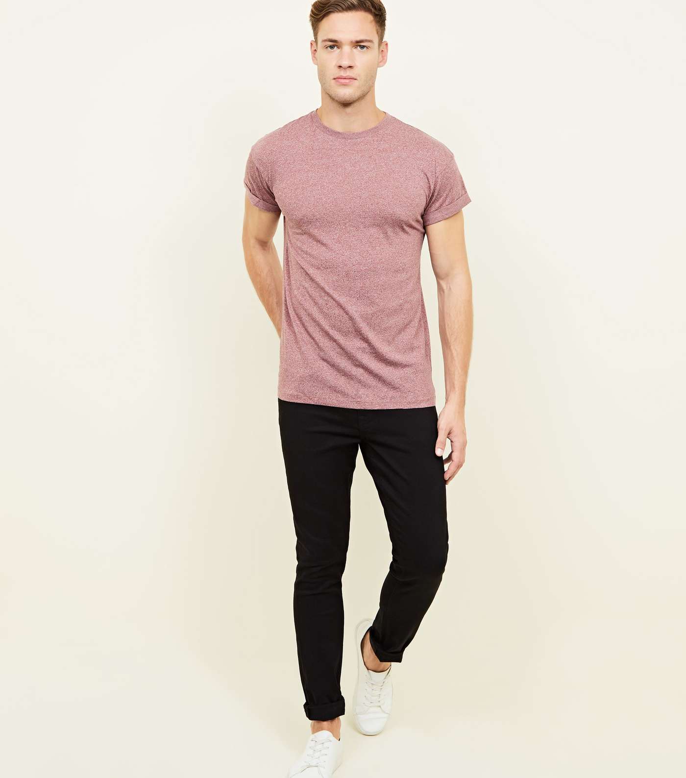 Pink Marl Rolled Sleeve T-Shirt Image 2
