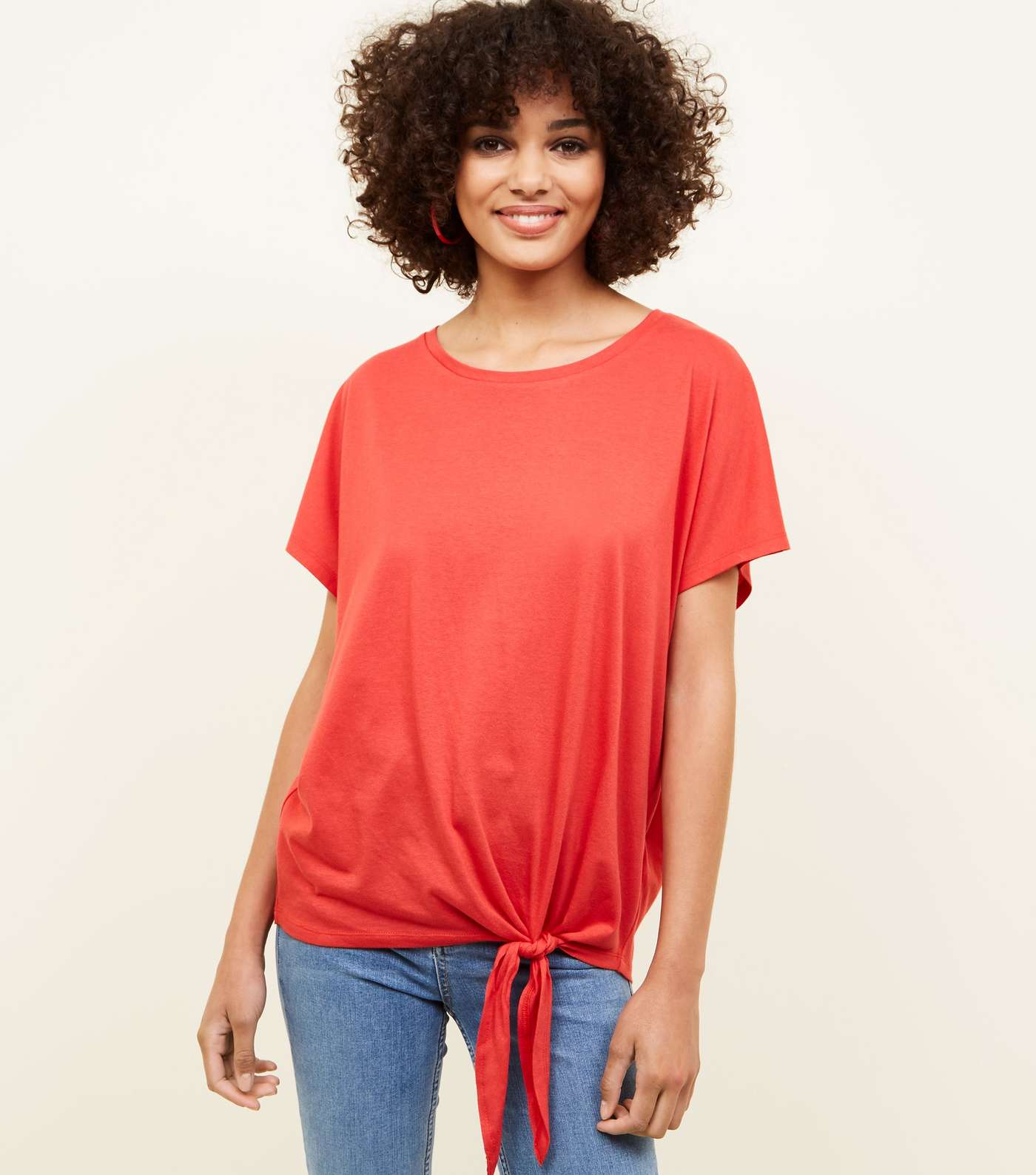 Red Oversized Tie Front T-Shirt