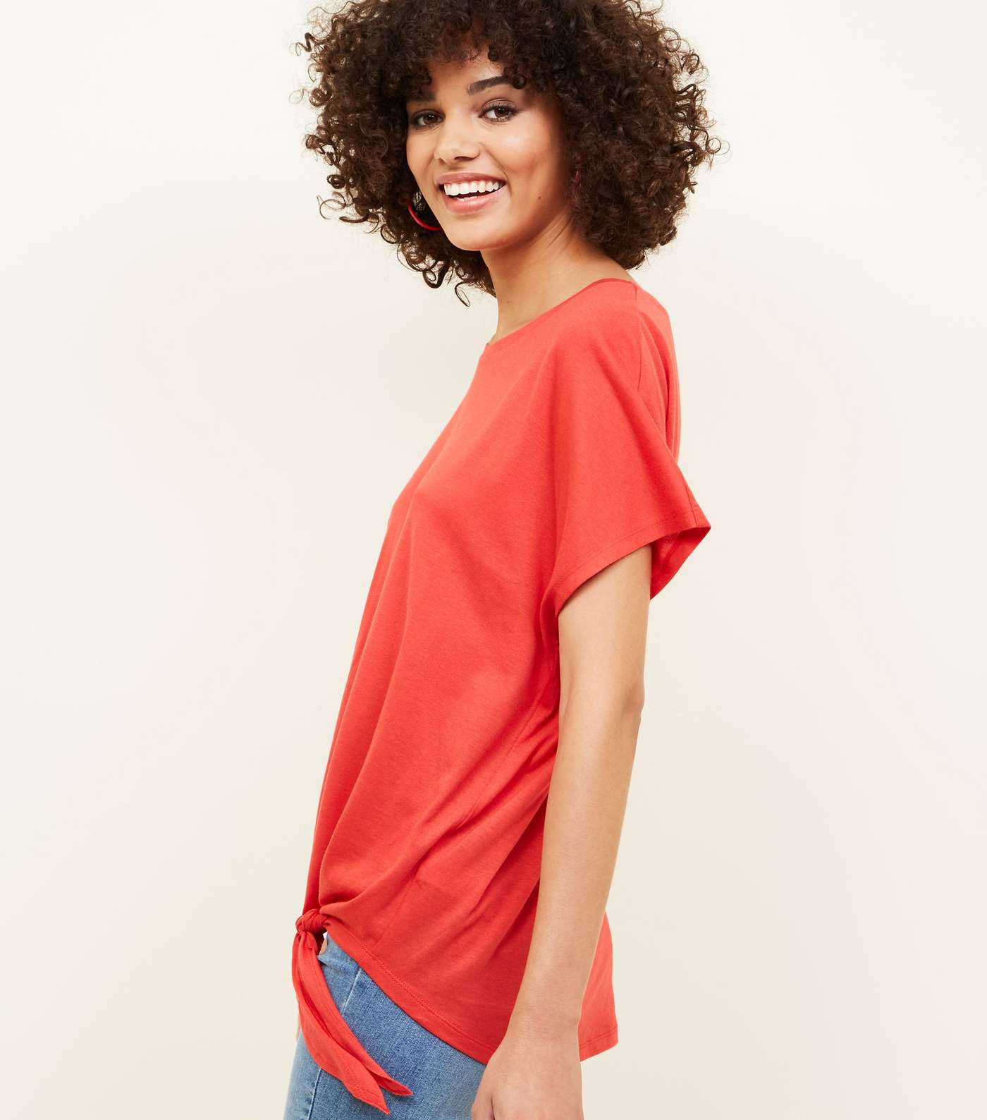 Red Oversized Tie Front T-Shirt Image 5