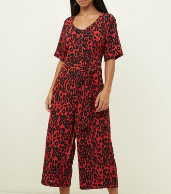 new look red leopard print jumpsuit