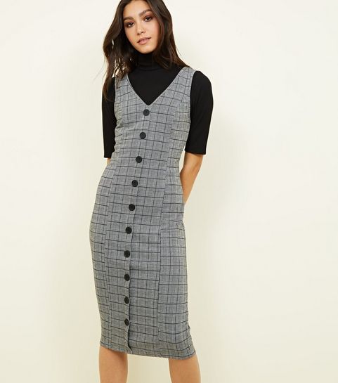 Work Dresses Black Dress Office New Look Black Check On Front Bodycon Midi Dress