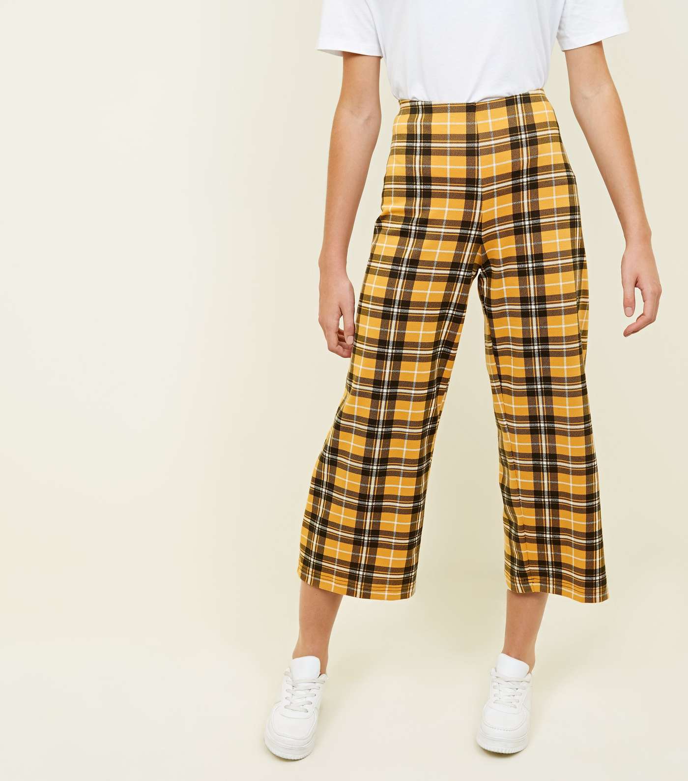 Mustard Check Cropped Trousers Image 2