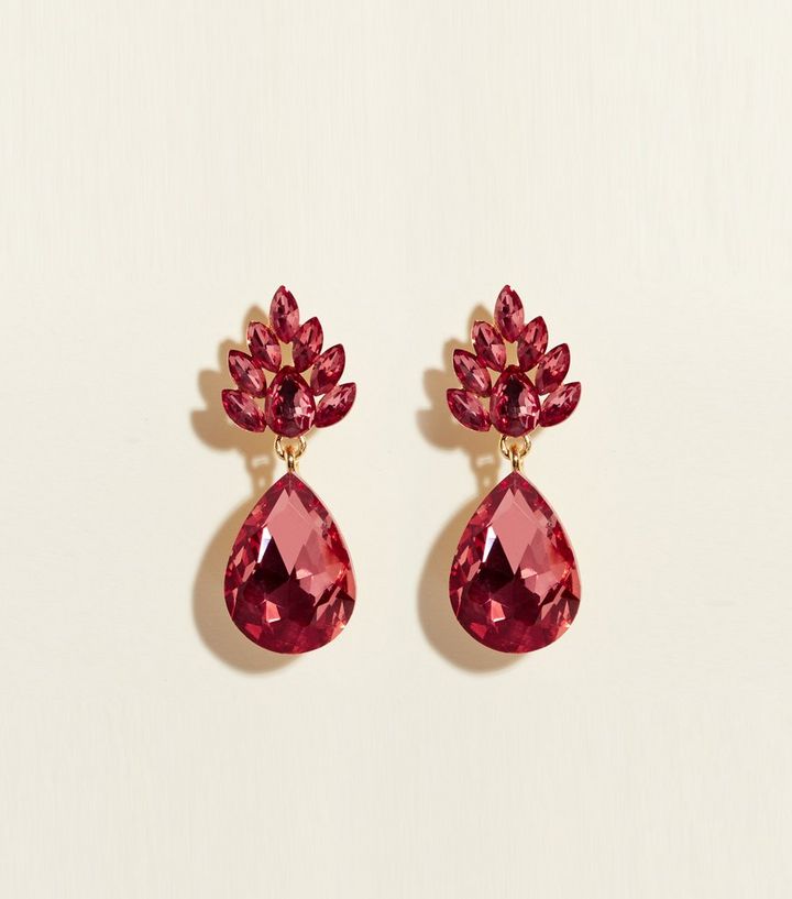 Red Gem Mini Chandelier Earrings New Look The Look