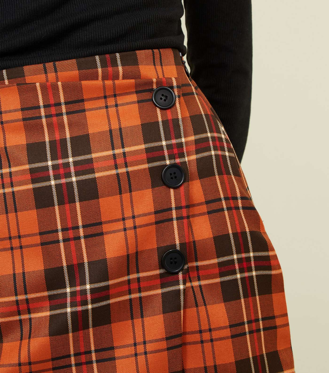 Orange Check Button Side Wrap Mini Skirt Image 5