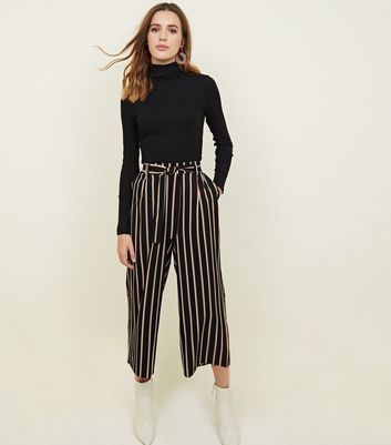 black and white striped paperbag pants