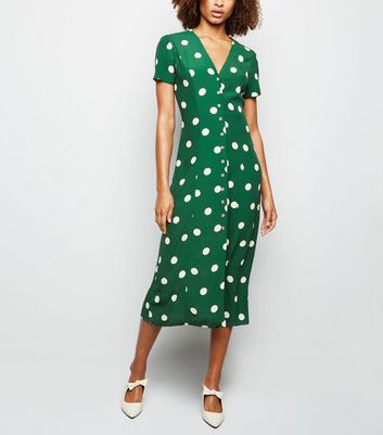 new look green spot midi dress