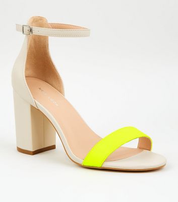 neon block heel sandals