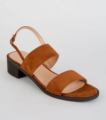 tan low block heels