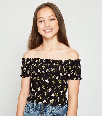 floral shirred bardot top