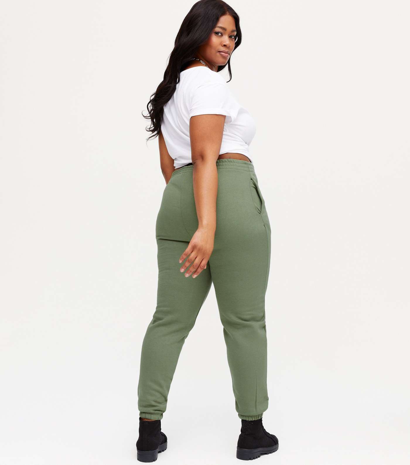 Curves Light Green Jersey Cuffed Joggers Image 3