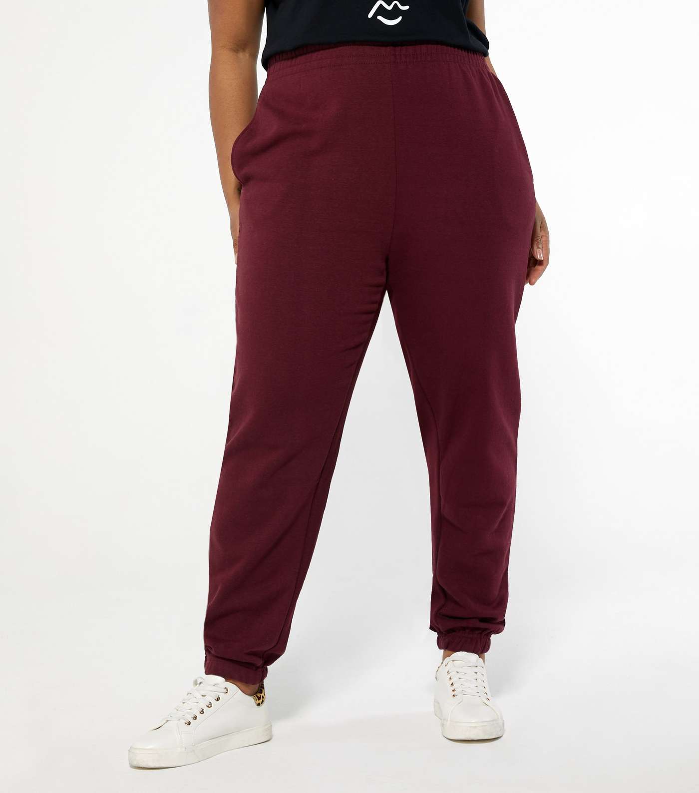 Curves Burgundy Jersey Cuffed Joggers Image 2