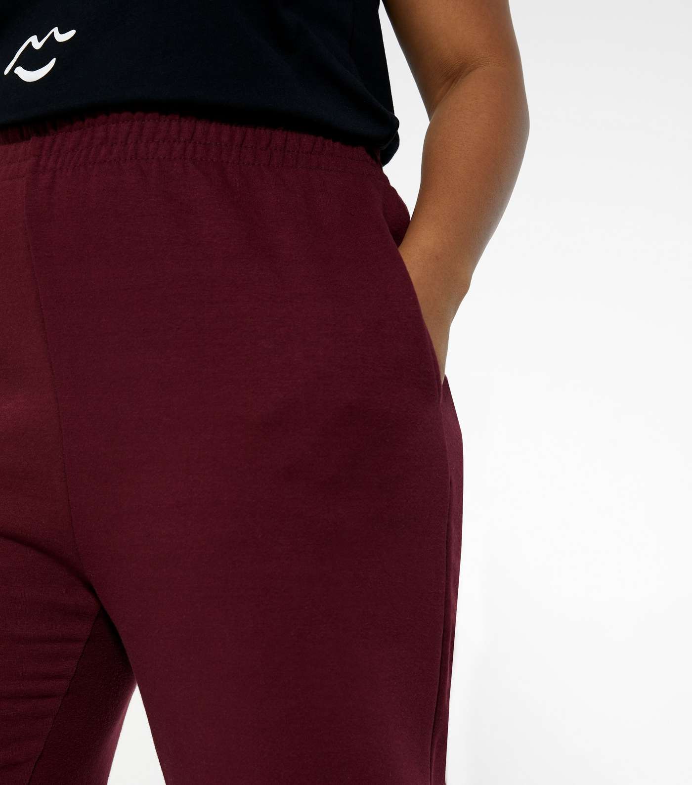 Curves Burgundy Jersey Cuffed Joggers Image 4
