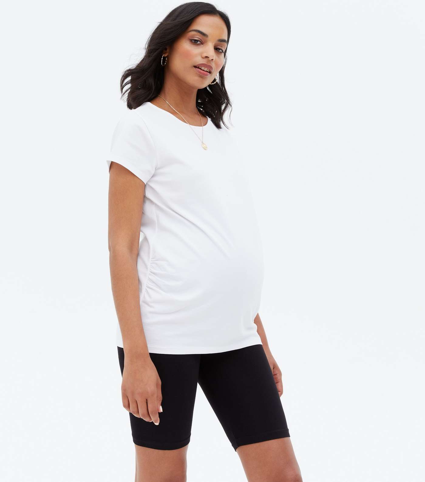 Maternity White Ruched Crew T-Shirt