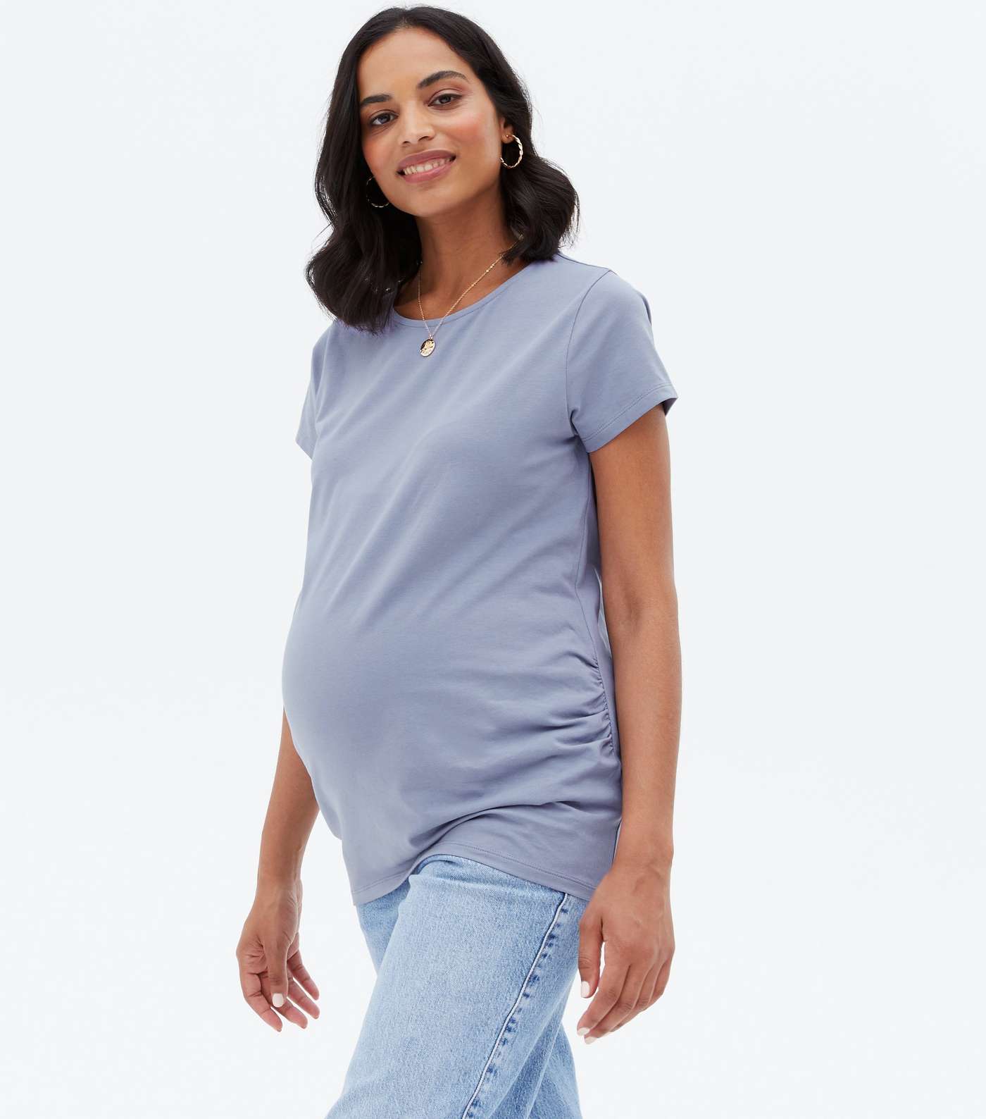 Maternity Blue Ruched Crew T-Shirt