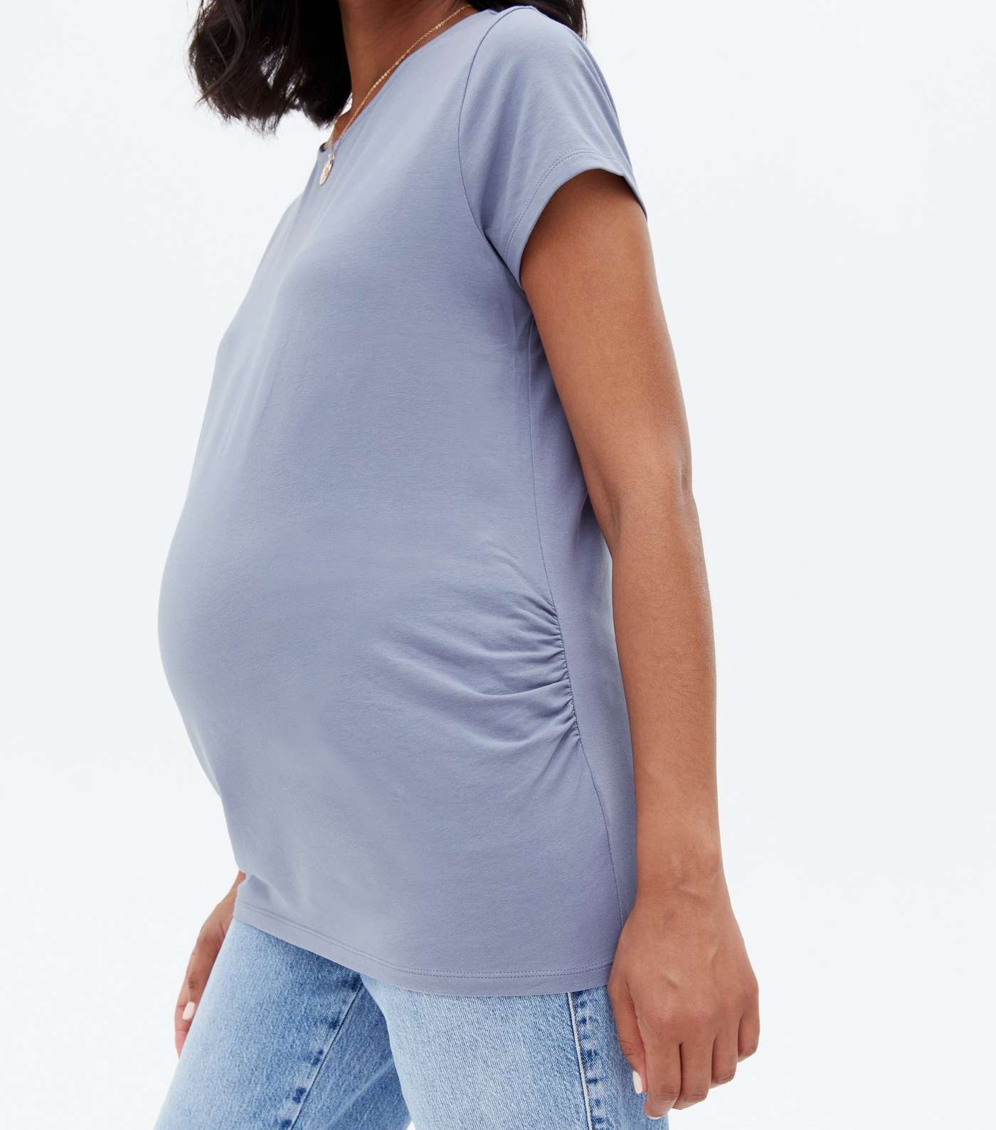 Maternity Blue Ruched Crew T-Shirt Image 3